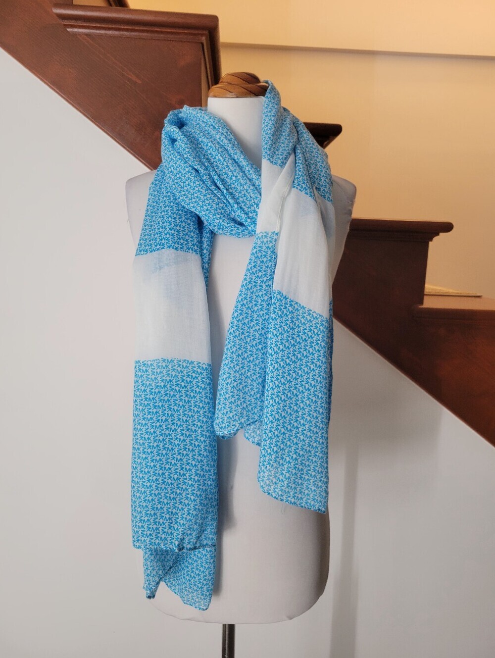 Michael Kors Light Blue Patterned Sheer Scarf